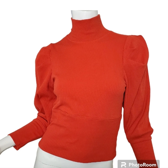 Free People Lola Red Ribbed Turtle Neck Sz M EUC - Picture 7 of 7